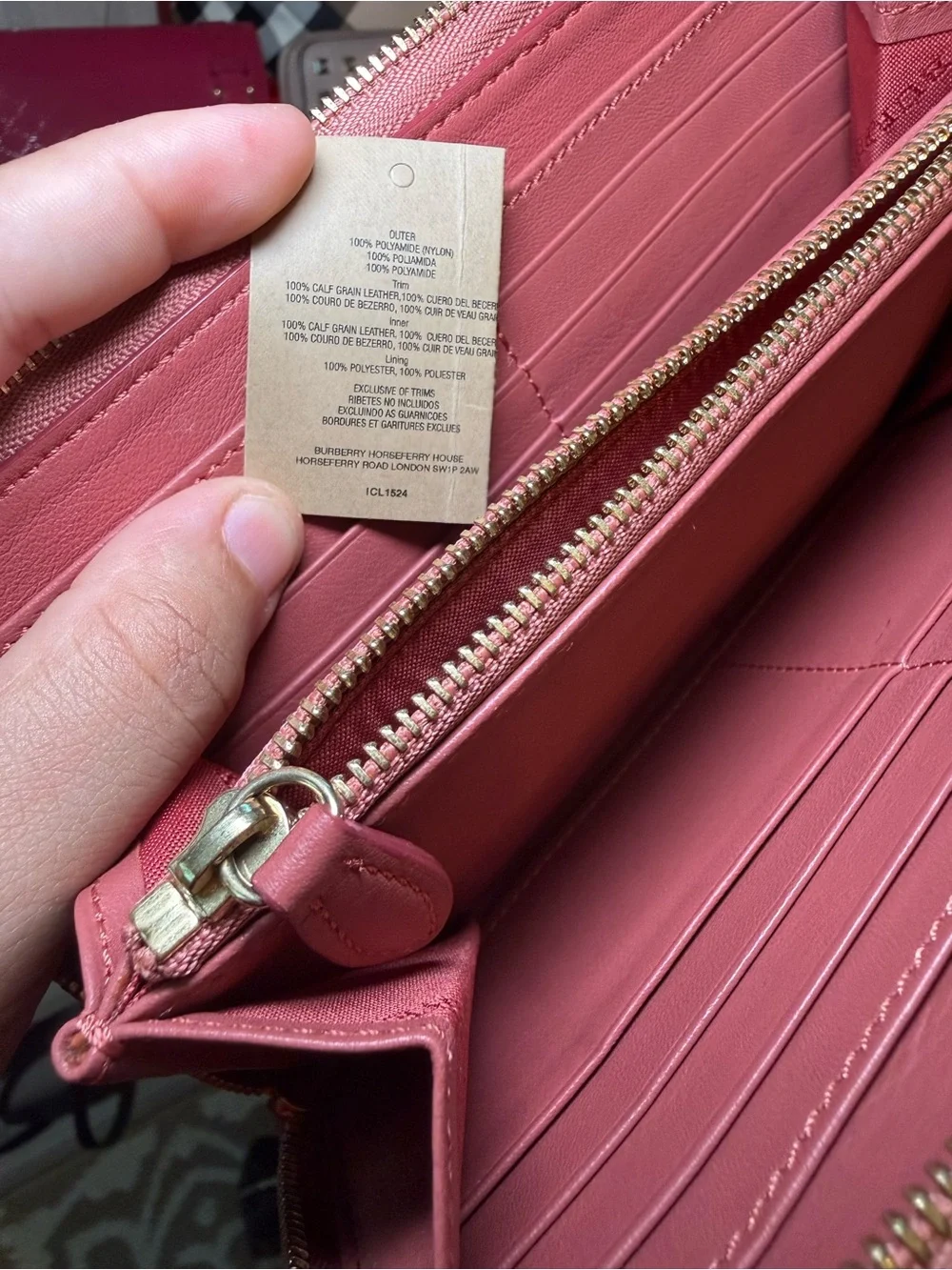 Burberry Pink Leather & Vintage Check Zip Wallet